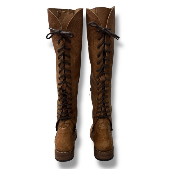 Bed Stu Surrey Tall Lace Up Boots Caramel Brown Distressed Leather Women’s 8 - Picture 4 of 14